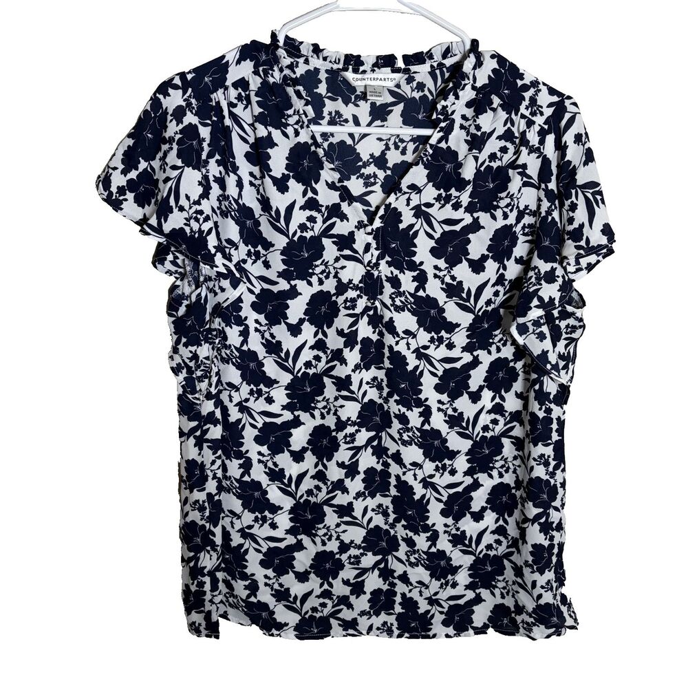 Counterparts Blouse Women's Large Floral V-Neck Short Sleeve Printed Top